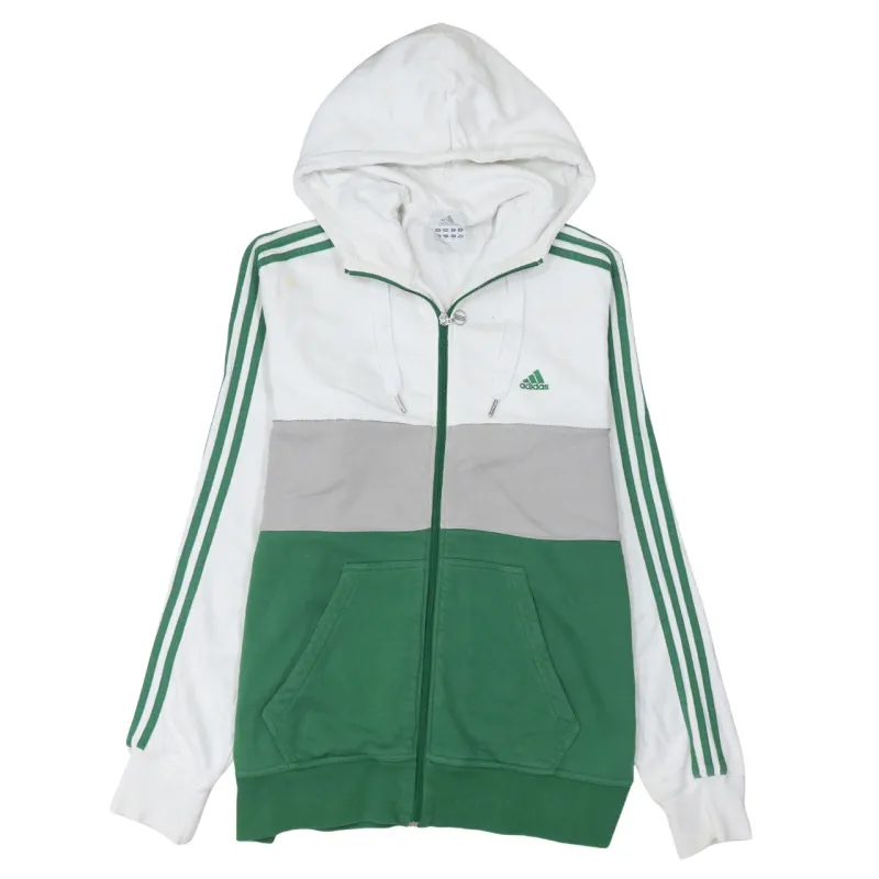 Adidas White Green Zip Hoodie Women's Large Three Stripes Embroidered Logo Sweatshirt sold by Vintage Club
