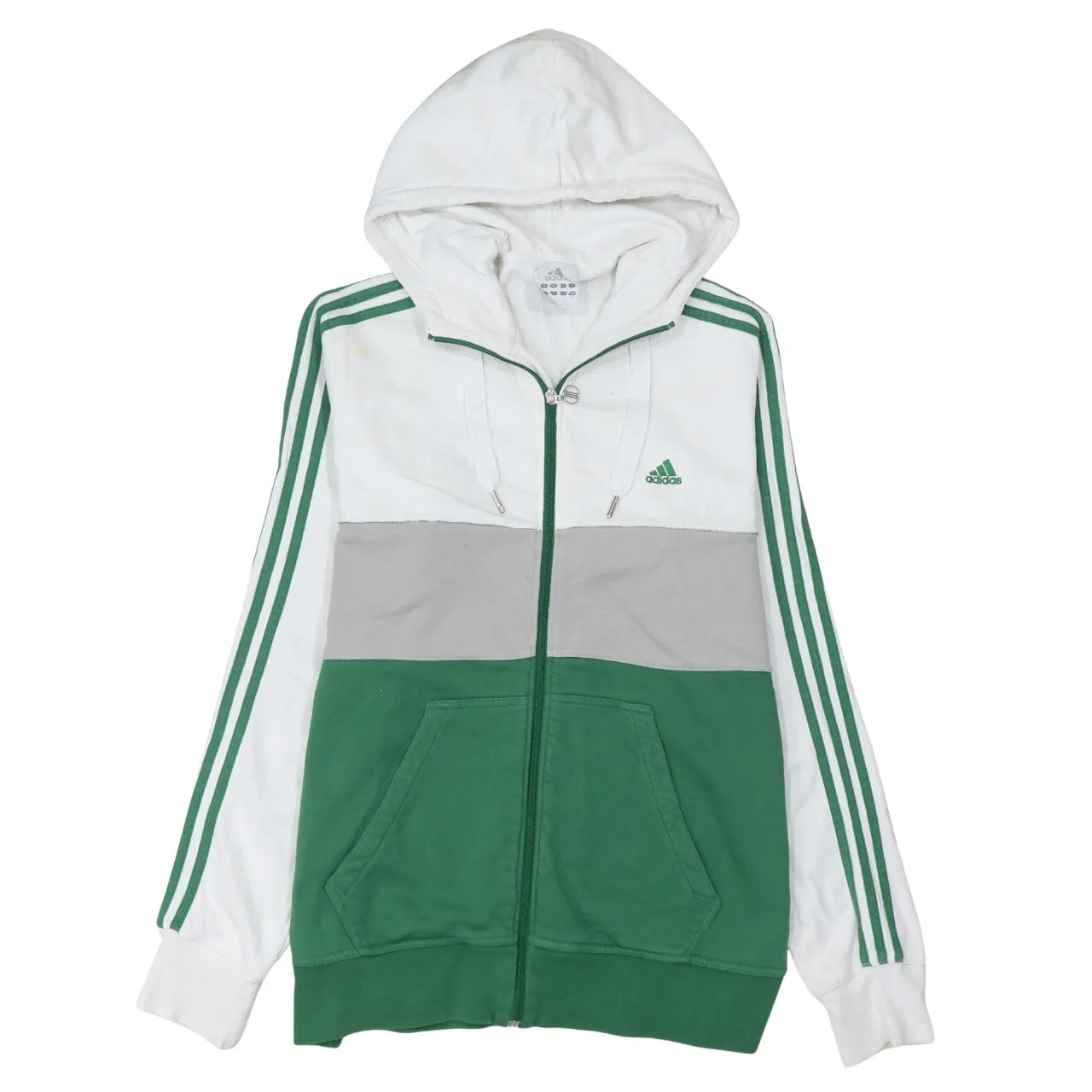 Adidas White Green Zip Hoodie Women's Large Three Stripes Embroidered Logo Sweatshirt sold by Vintage Club