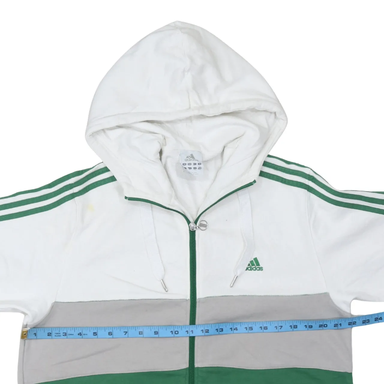 Adidas White Green Zip Hoodie Women's Large Three Stripes Embroidered Logo Sweatshirt sold by Vintage Club product image thumbnail 5