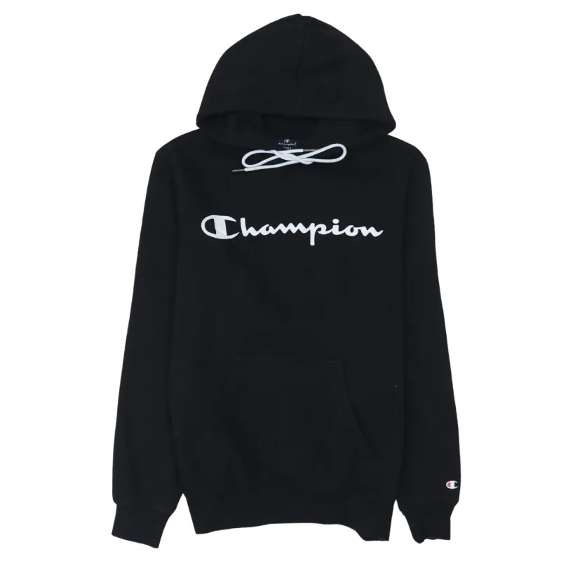 Champion 90's Spellout Pullover Hoodie Small Black sold by Vintage Club