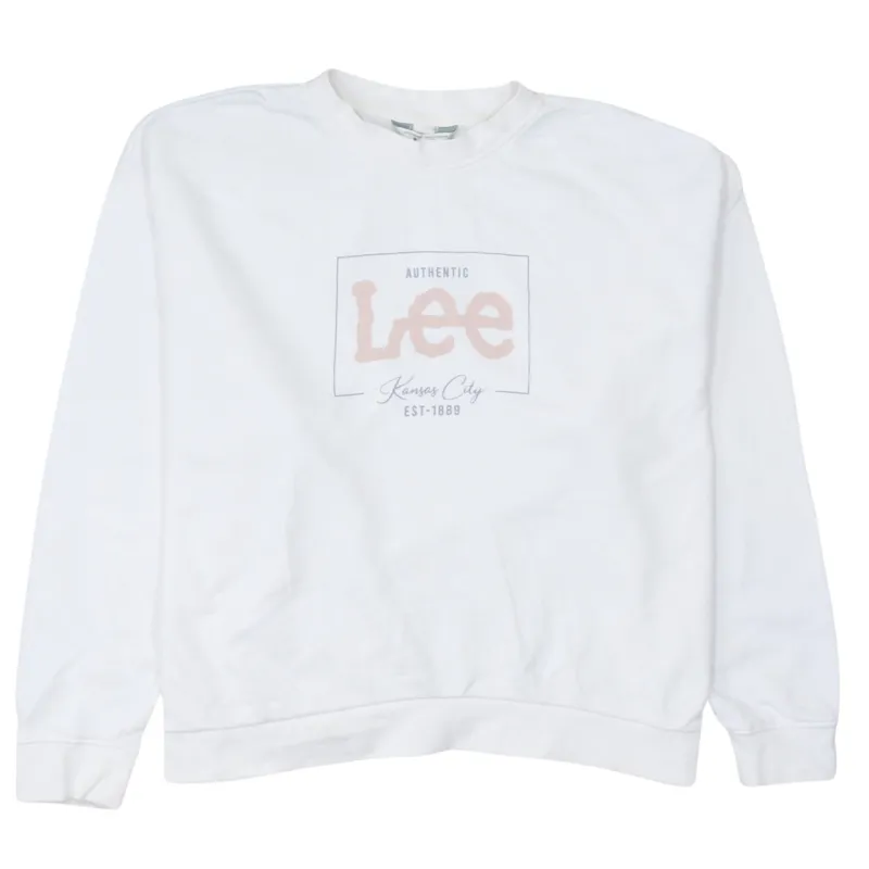 Lee 90's Spellout Crew Neck Sweatshirt Large White made by Lee