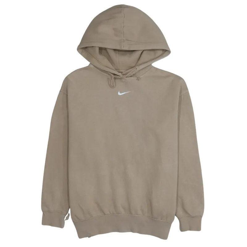 Nike Beige Cream Hoodie Men's Small Embroidered Swoosh Drawstring Hood Fleece Pullover made by Nike