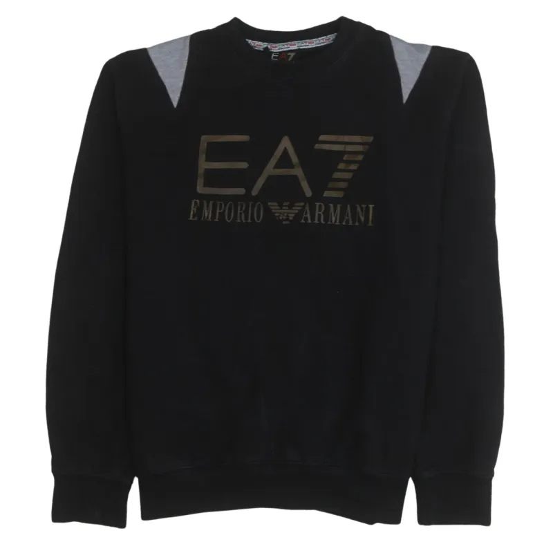 Emporio Armani Black Sweatshirt Men's Medium EA7 Printed Logo Crewneck Pullover Top made by Emporio Armani