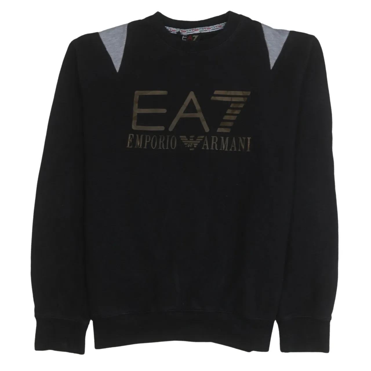Emporio Armani Black Sweatshirt Men's Medium EA7 Printed Logo Crewneck Pullover Top sold by Vintage Club
