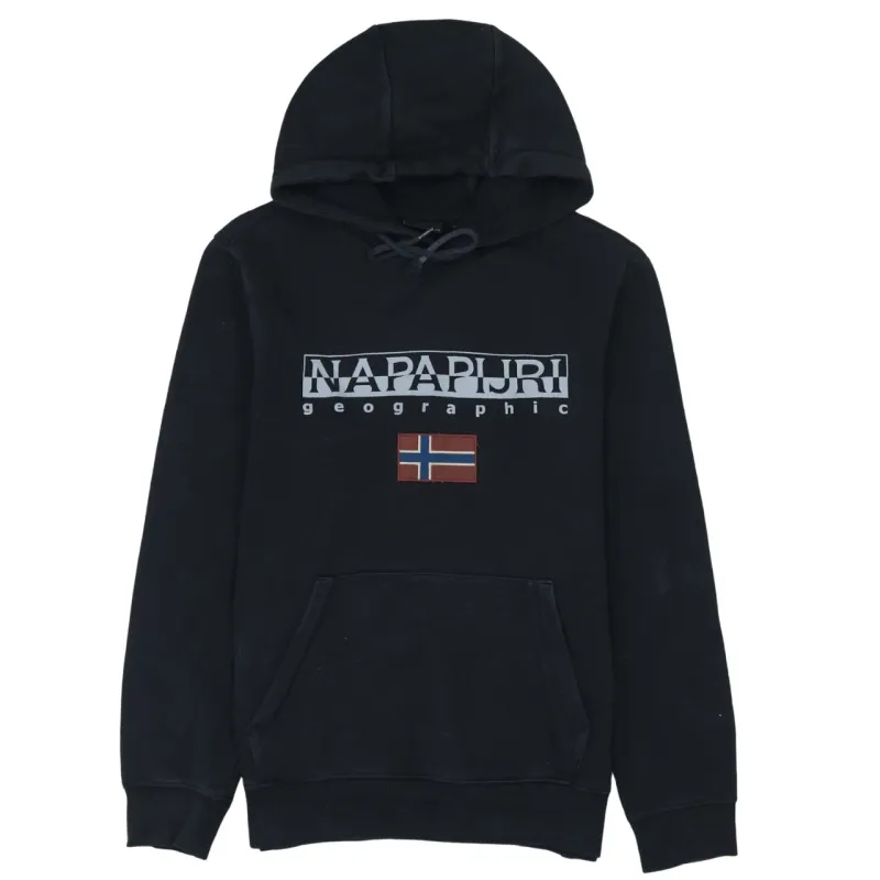 Napapijri 90's Spellout Pullover Hoodie Medium Black sold by Vintage Club