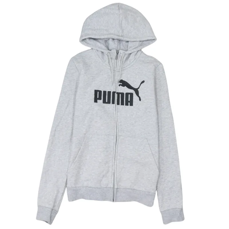 Puma Light Grey Zip Hoodie Women’s Small Printed Logo Split Pocket Sweatshirt Top sold by Vintage Club