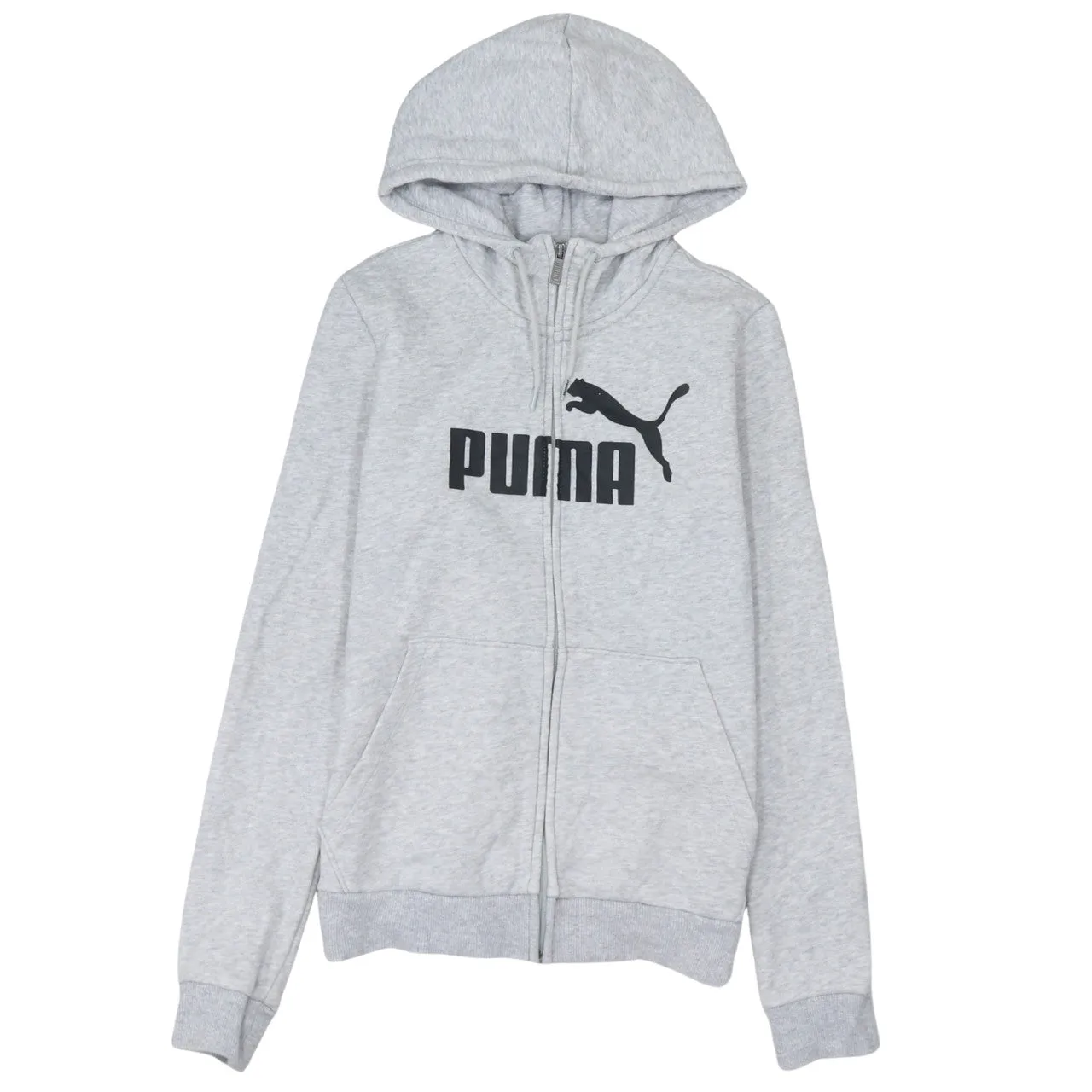 Puma Light Grey Zip Hoodie Women’s Small Printed Logo Split Pocket Sweatshirt Top sold by Vintage Club