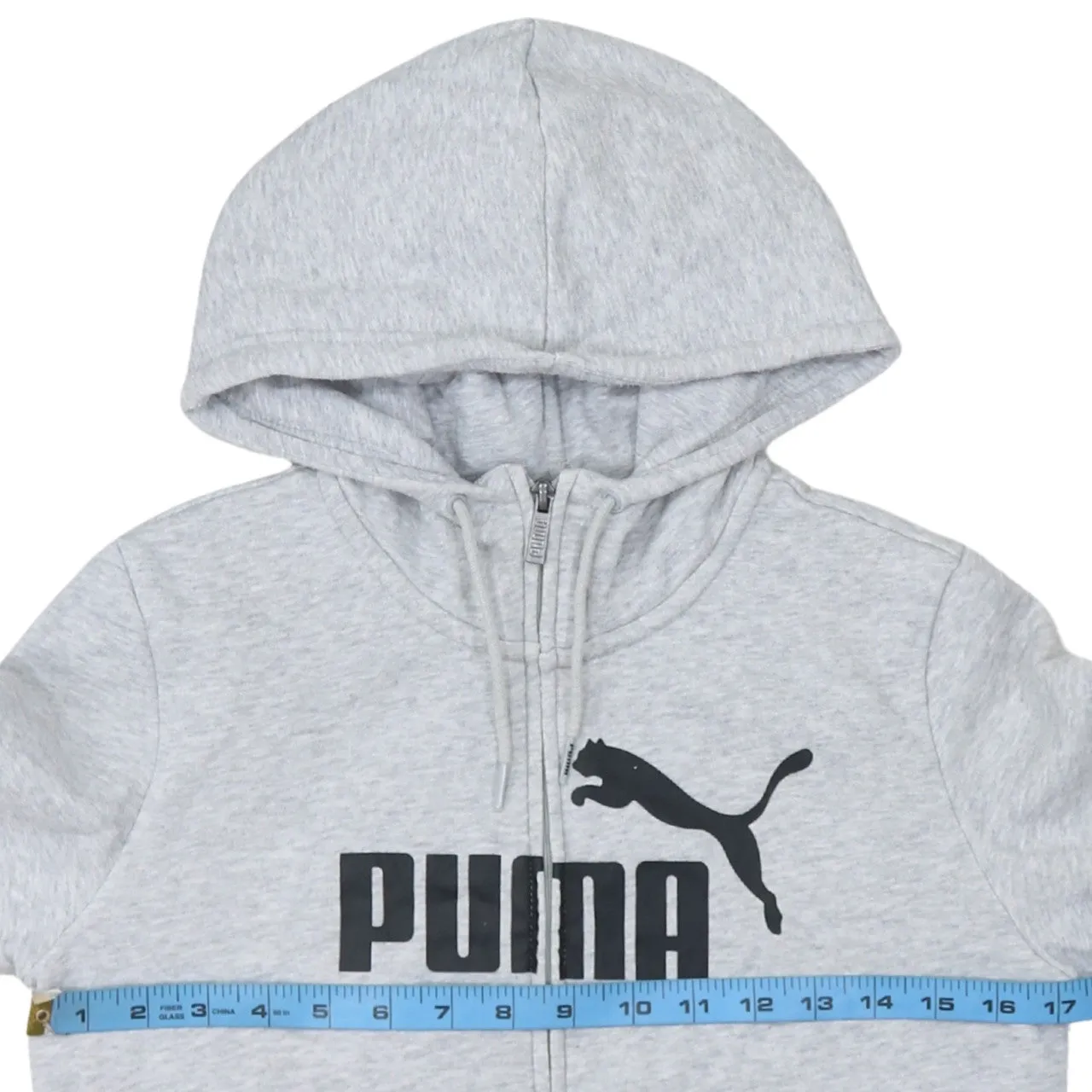 Puma Light Grey Zip Hoodie Women’s Small Printed Logo Split Pocket Sweatshirt Top sold by Vintage Club product image thumbnail 5
