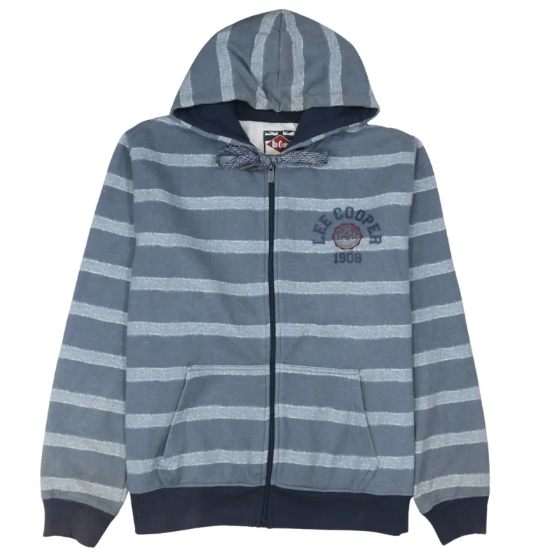 Lee Cooper Blue Stripe Hoodie Women’s 2XL Embroidered Chest Logo Zip Fleece Sweatshirt made by Lee