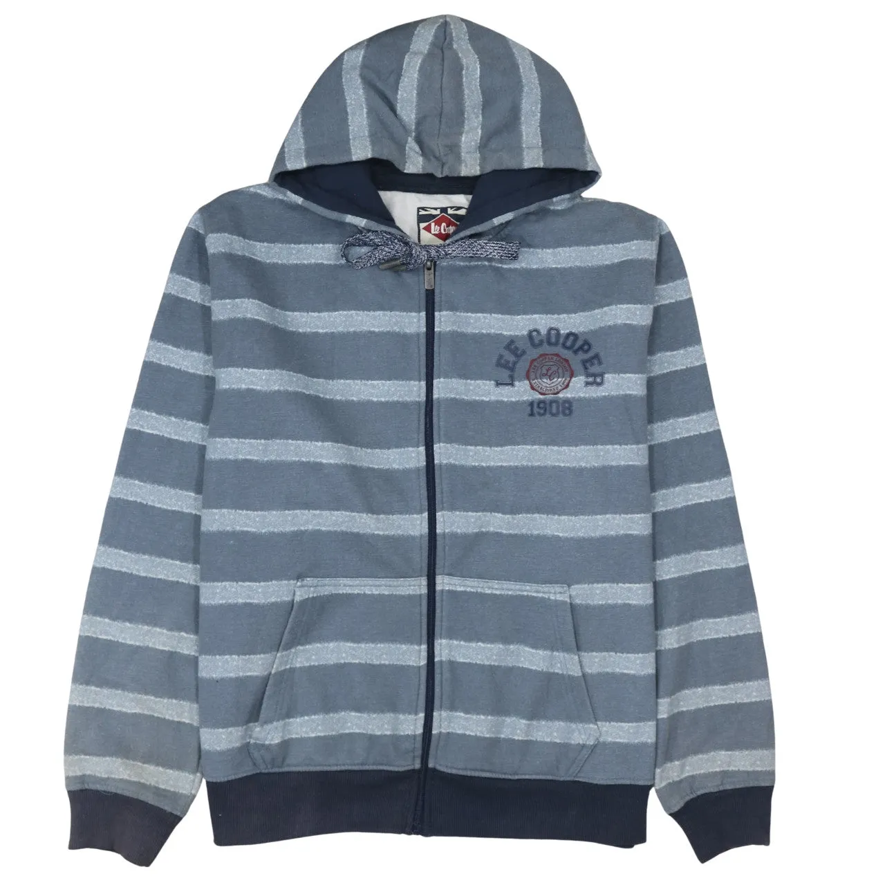 Lee Cooper Blue Stripe Hoodie Women’s 2XL Embroidered Chest Logo Zip Fleece Sweatshirt sold by Vintage Club