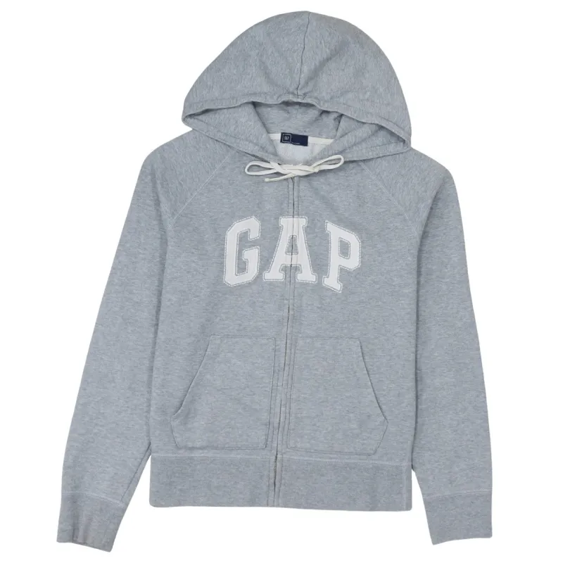 Gap Light Grey Zip Hoodie Women's Large Embroidered Logo Split Pockets Fleece Top sold by Vintage Club