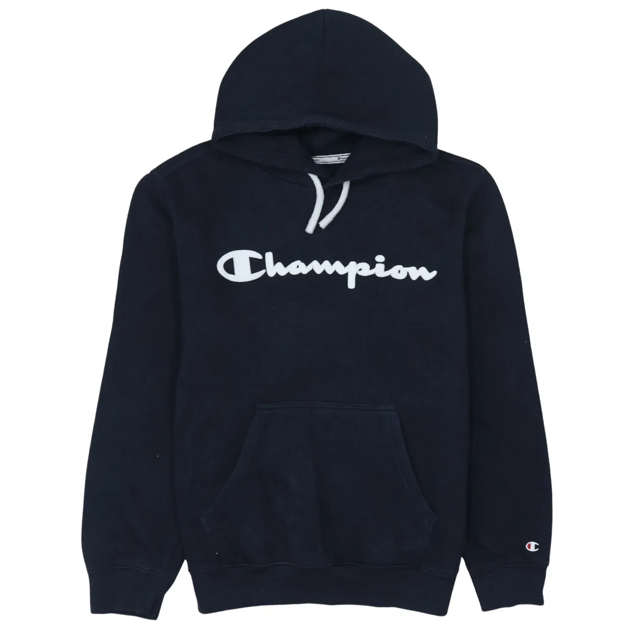 Champion 90's Spellout Pullover Hoodie Medium Navy Blue sold by Vintage Club