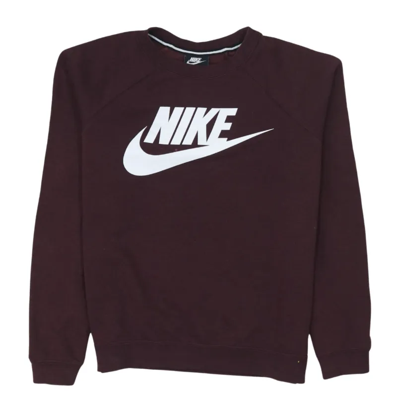 Nike Burgundy Red Sweatshirt Men's Small Printed Logo Crewneck Pullover Fleece Top made by Nike