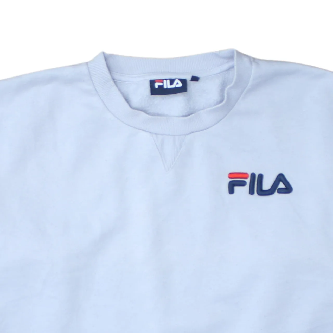 Fila Light Blue Sweatshirt Women’s XLarge Embroidered Chest Logo Crewneck Pullover Fleece Top sold by Vintage Club product image thumbnail 3