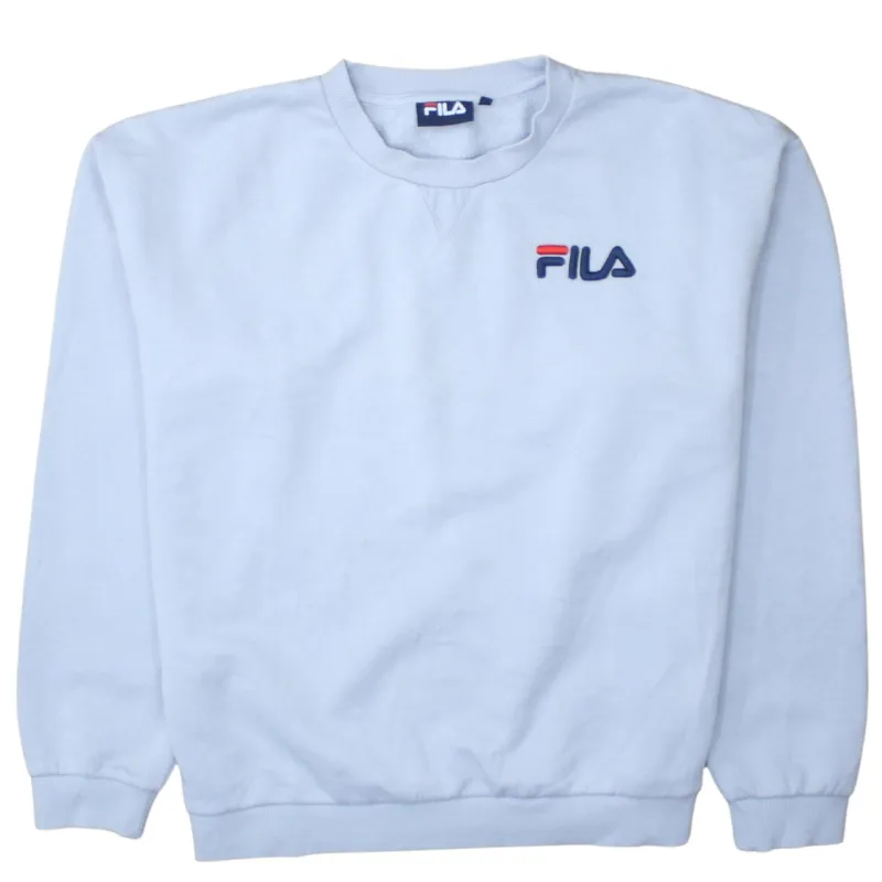 Fila Light Blue Sweatshirt Women’s XLarge Embroidered Chest Logo Crewneck Pullover Fleece Top made by Fila