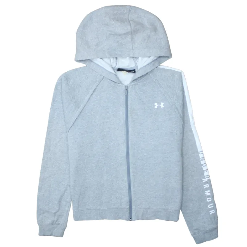 Under Armour Light Grey Full Zip Hoodie Women's Large Embroidered Logo Sleeve Branding Sweatshirt sold by Vintage Club