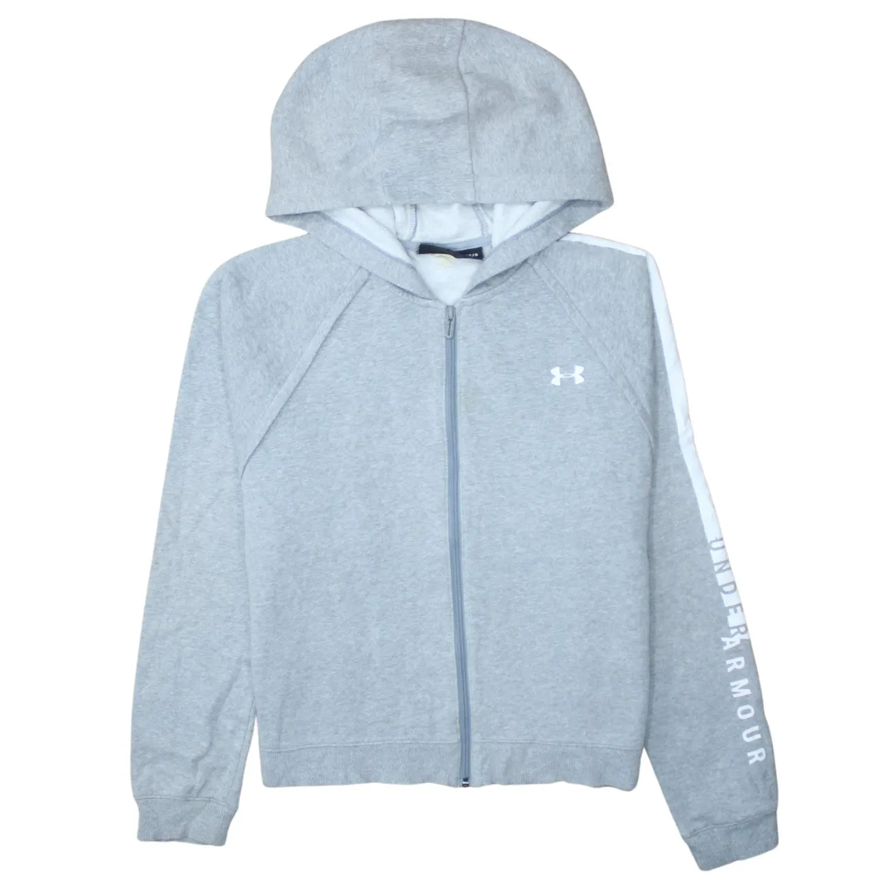 Under Armour Light Grey Full Zip Hoodie Women's Large Embroidered Logo Sleeve Branding Sweatshirt sold by Vintage Club