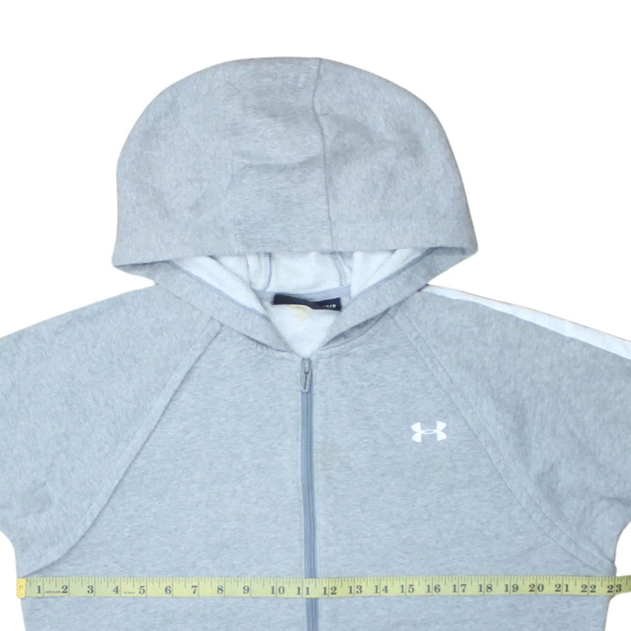 Under Armour Light Grey Full Zip Hoodie Women's Large Embroidered Logo Sleeve Branding Sweatshirt sold by Vintage Club product image thumbnail 5