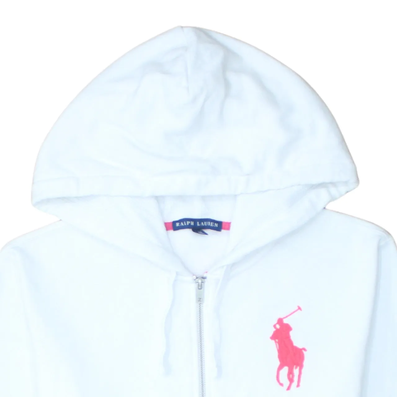 Polo Ralph Lauren White Zip Hoodie Women's Large Pink Big Pony Logo Split Pocket Sweatshirt sold by Vintage Club product image thumbnail 3