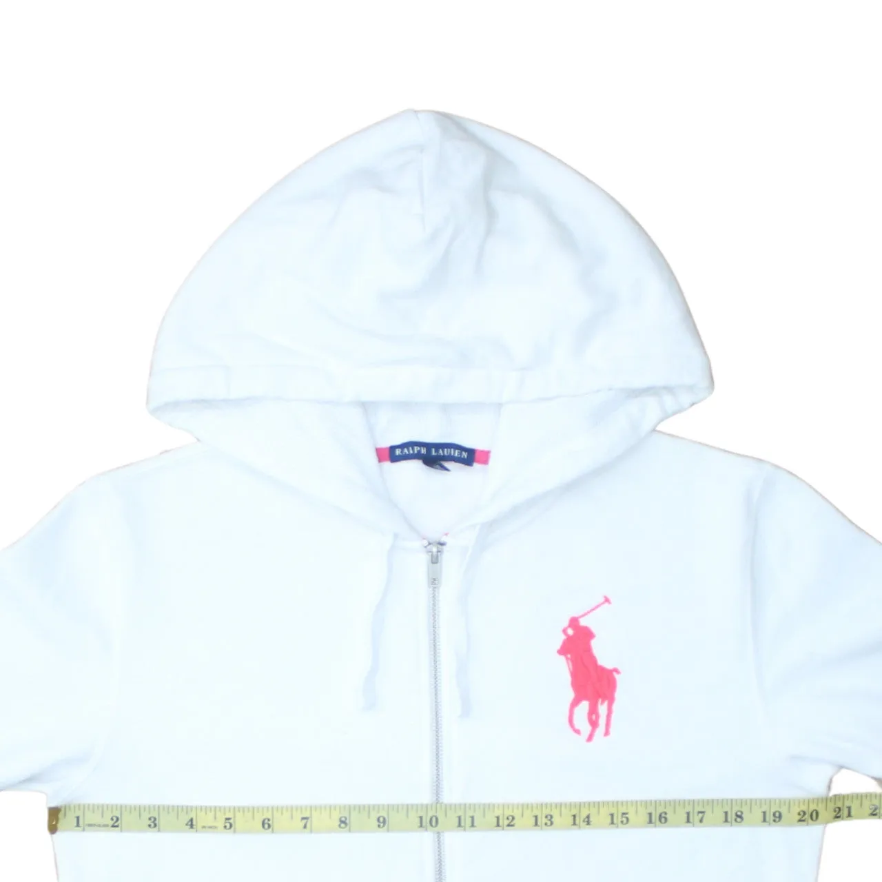 Polo Ralph Lauren White Zip Hoodie Women's Large Pink Big Pony Logo Split Pocket Sweatshirt sold by Vintage Club product image thumbnail 5