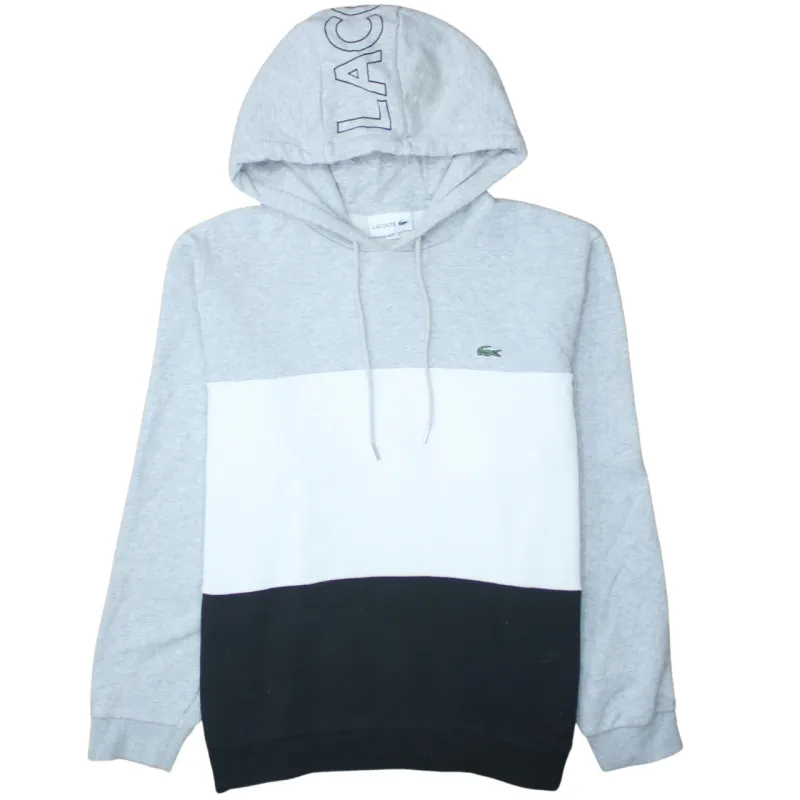Lacoste Grey White Black Hoodie Women’s XLarge Embroidered Croc Logo Panel Pullover Sweatshirt made by Lacoste