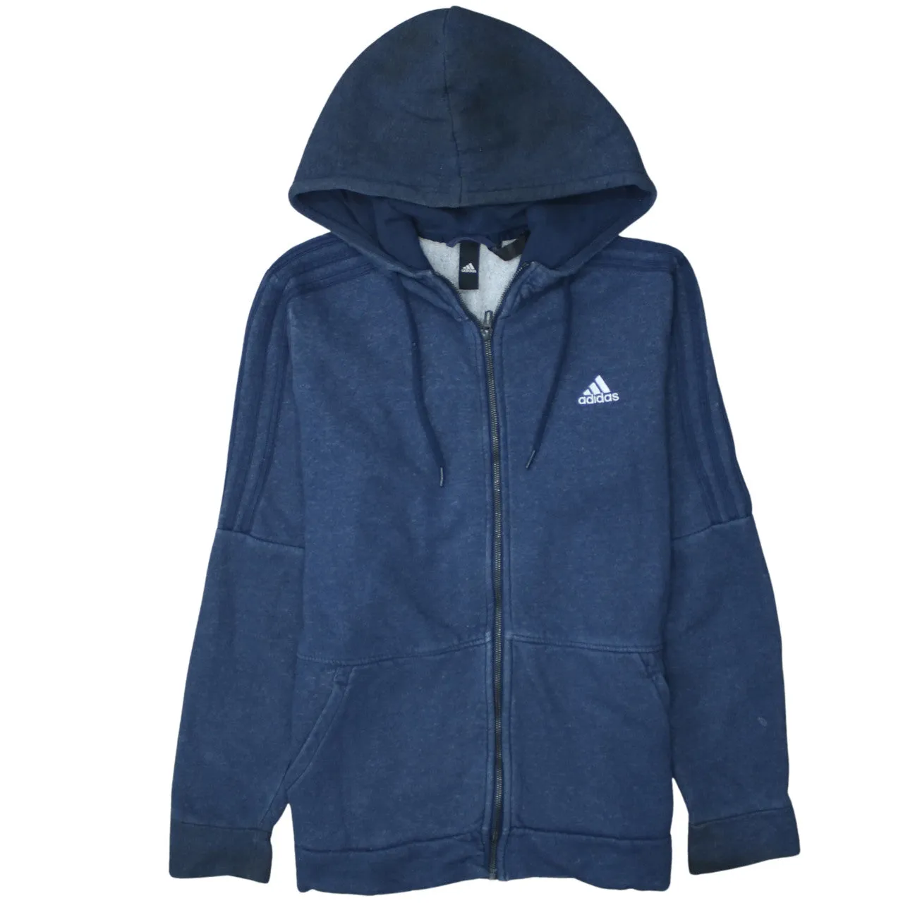 Adidas 90's Striped Sleeve Full Zip Up Hoodie Medium Navy Blue sold by Vintage Club