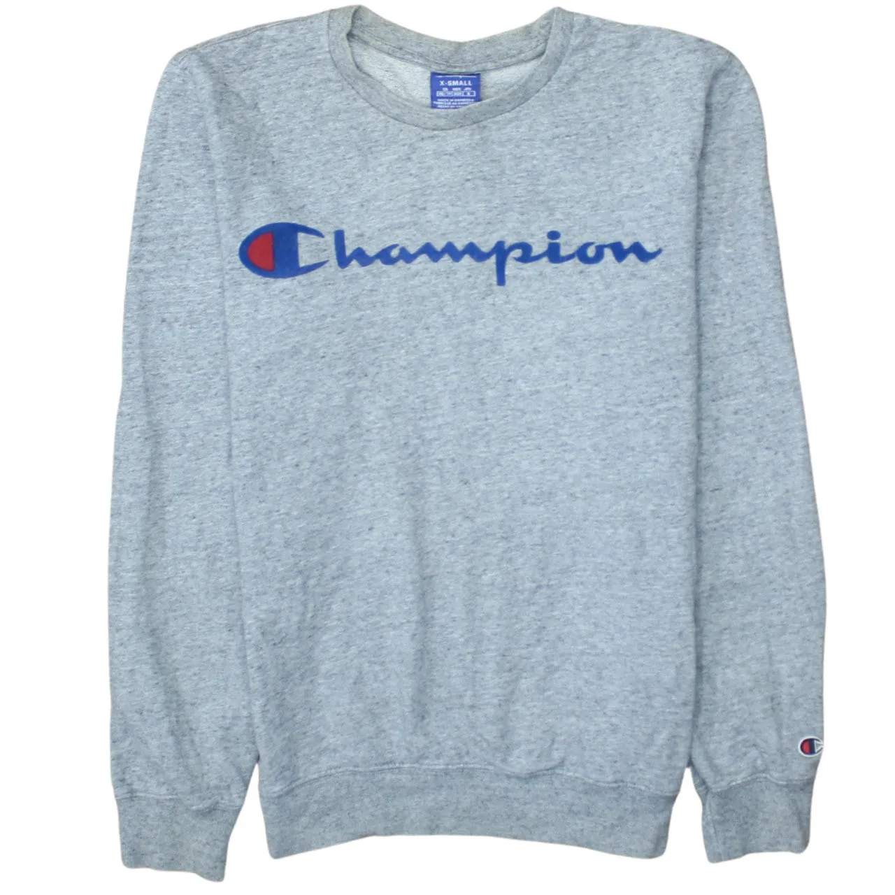 Champion Grey Crewneck Sweatshirt Men's XSmall Embroidered Script Logo Ribbed Cuffs Pullover Top sold by Vintage Club