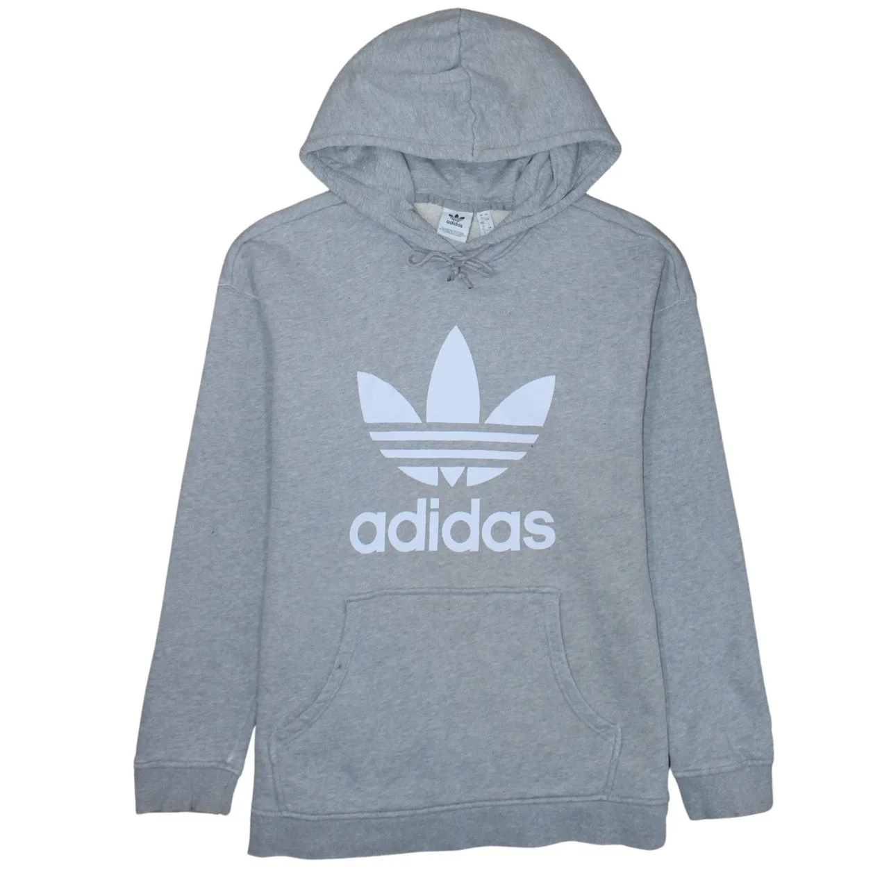 Adidas Grey Hoodie Women’s Large Trefoil Printed Logo Front Pocket Pullover Sweatshirt sold by Vintage Club