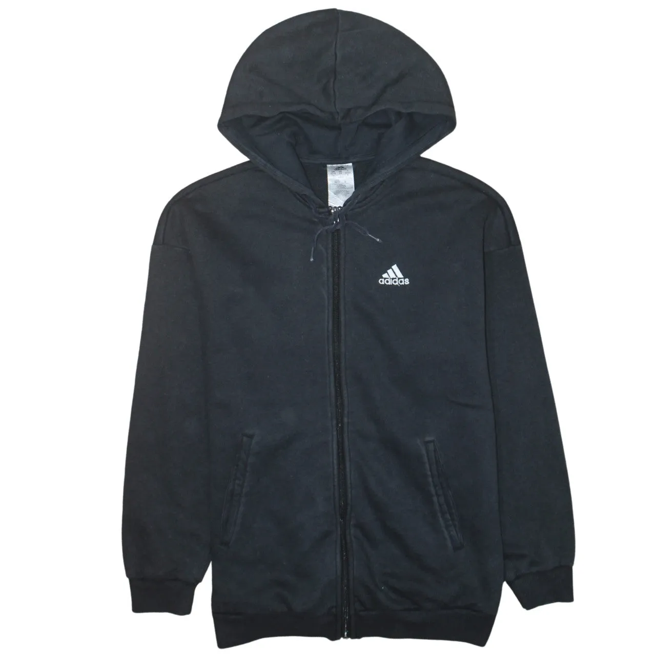 Adidas Black Full Zip Hoodie Women’s XSmall Embroidered Chest Logo Fleece Lined Sweatshirt sold by Vintage Club