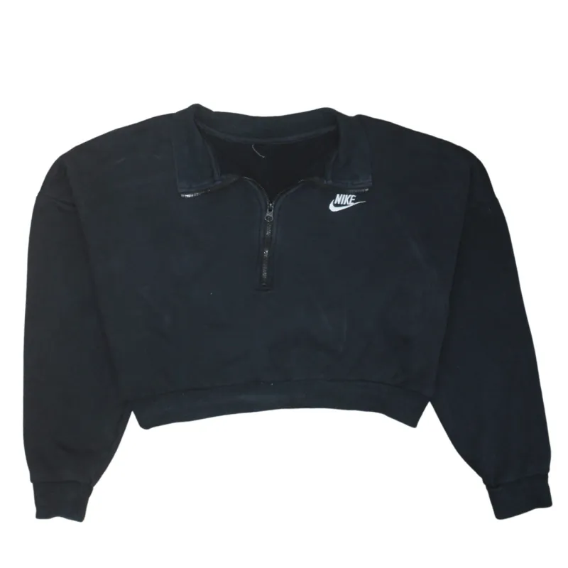 Nike Black Half Zip Sweatshirt Women’s XXLarge Embroidered Swoosh Cropped Pullover Fleece Top sold by Vintage Club