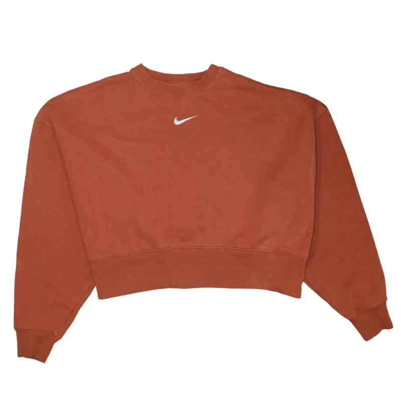 Nike Rust Orange Sweatshirt Women’s XSmall Embroidered Swoosh Cropped Crewneck Pullover sold by Vintage Club