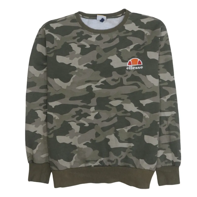 Ellesse Green Camo Sweatshirt Women’s XLarge Printed Chest Logo Fleece Lined Pullover Top sold by Vintage Club