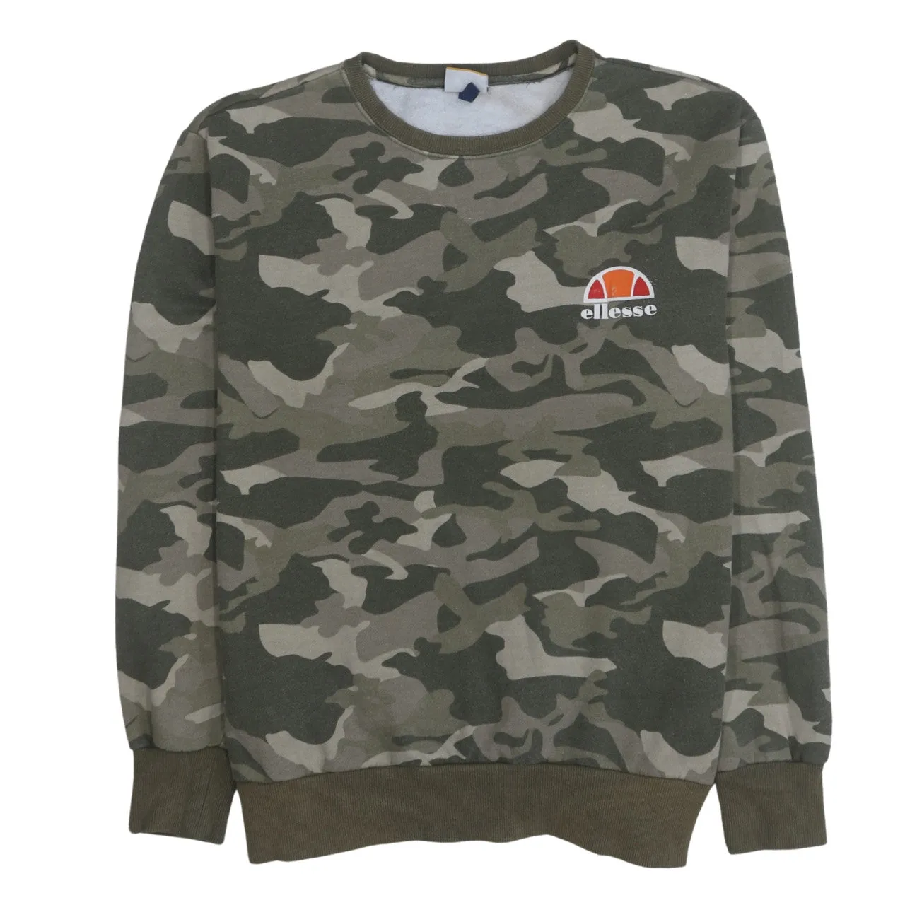 Ellesse Green Camo Sweatshirt Women’s XLarge Printed Chest Logo Fleece Lined Pullover Top sold by Vintage Club