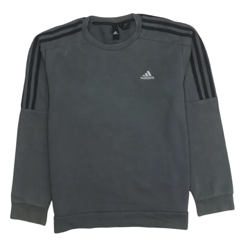 Adidas 90's Striped Sleeve Crew Neck Sweatshirt Small Grey sold by Vintage Club