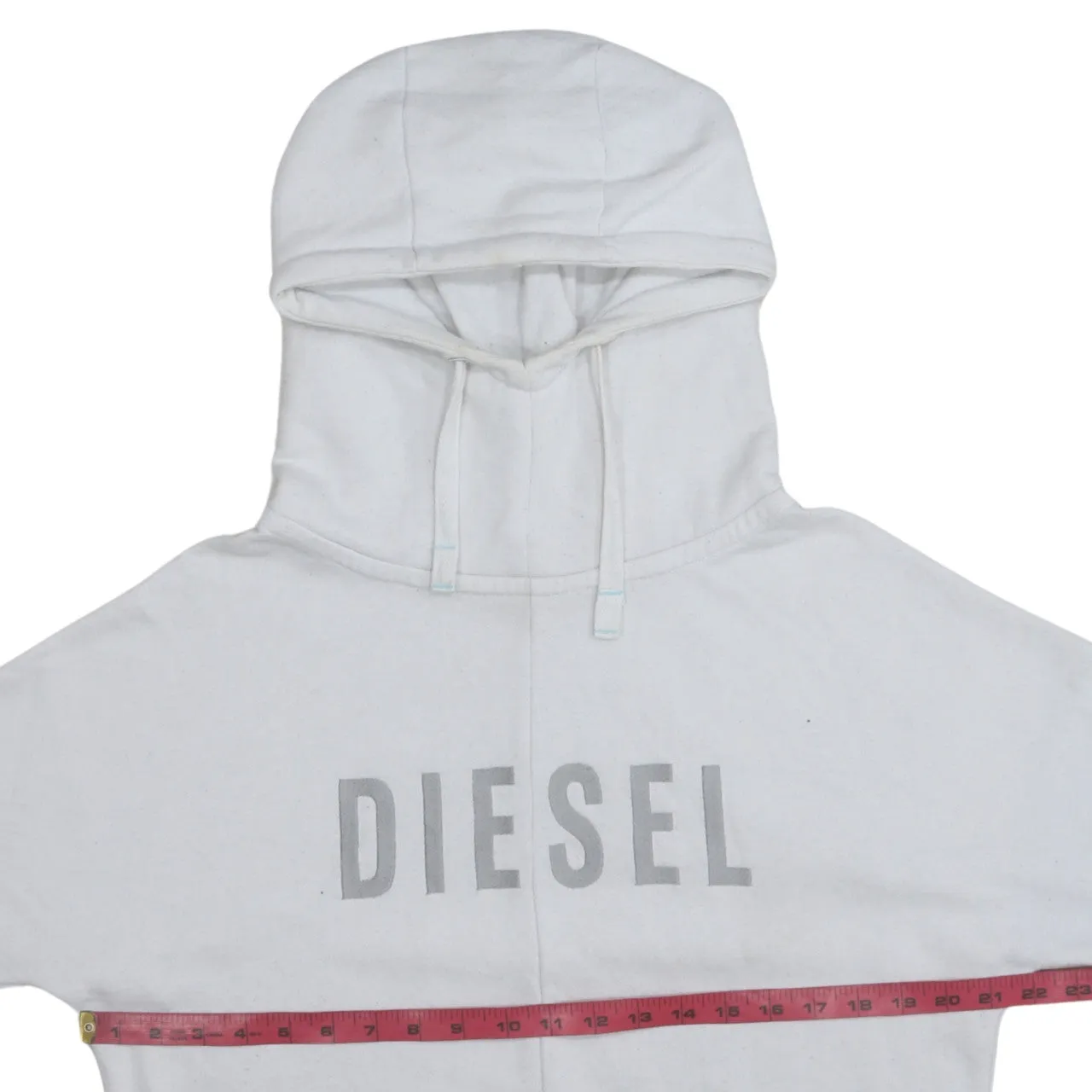 Diesel White Hoodie Women’s Large Printed Logo Front Pocket Pullover Sweatshirt sold by Vintage Club product image thumbnail 5