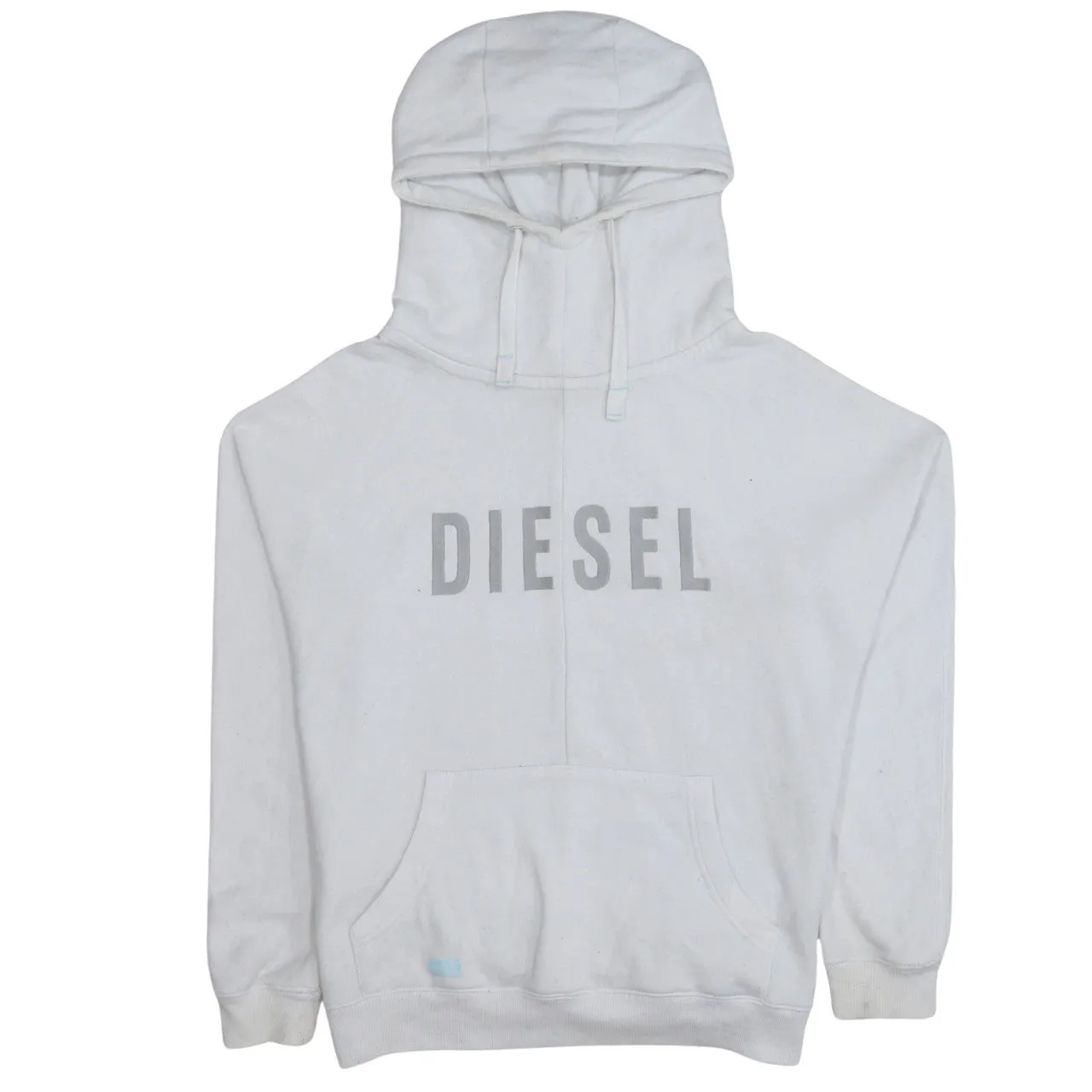 Diesel White Hoodie Women’s Large Printed Logo Front Pocket Pullover Sweatshirt sold by Vintage Club