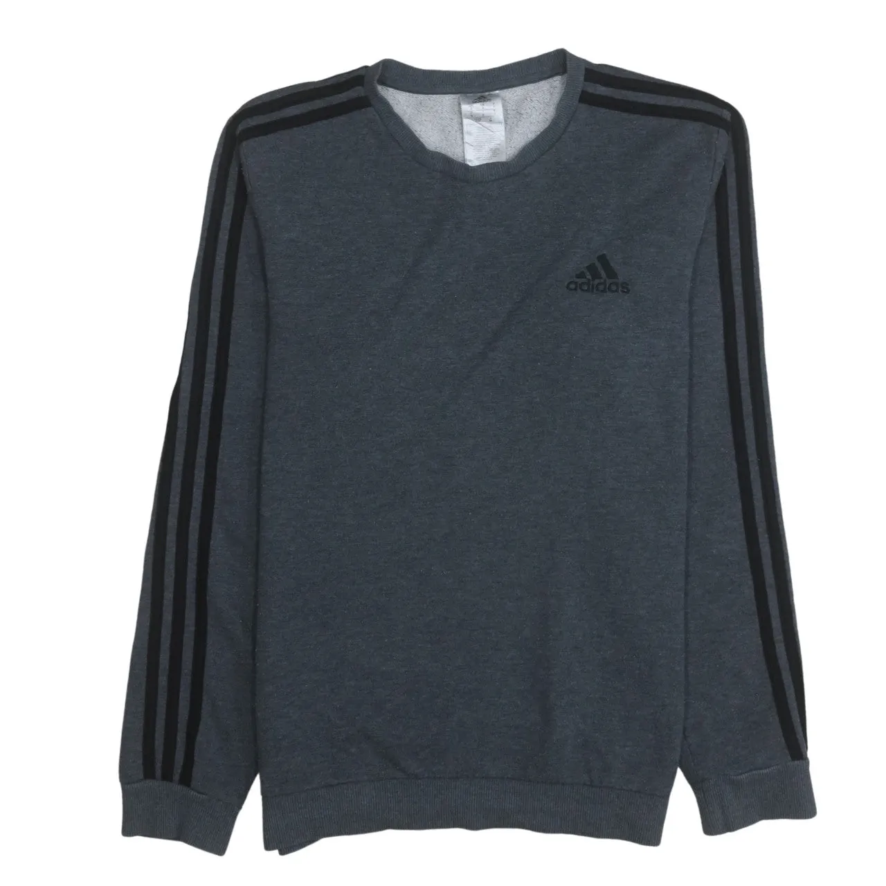 Adidas Dark Grey Sweatshirt Men's Small Embroidered Logo Three Stripe Sleeves Pullover Top sold by Vintage Club
