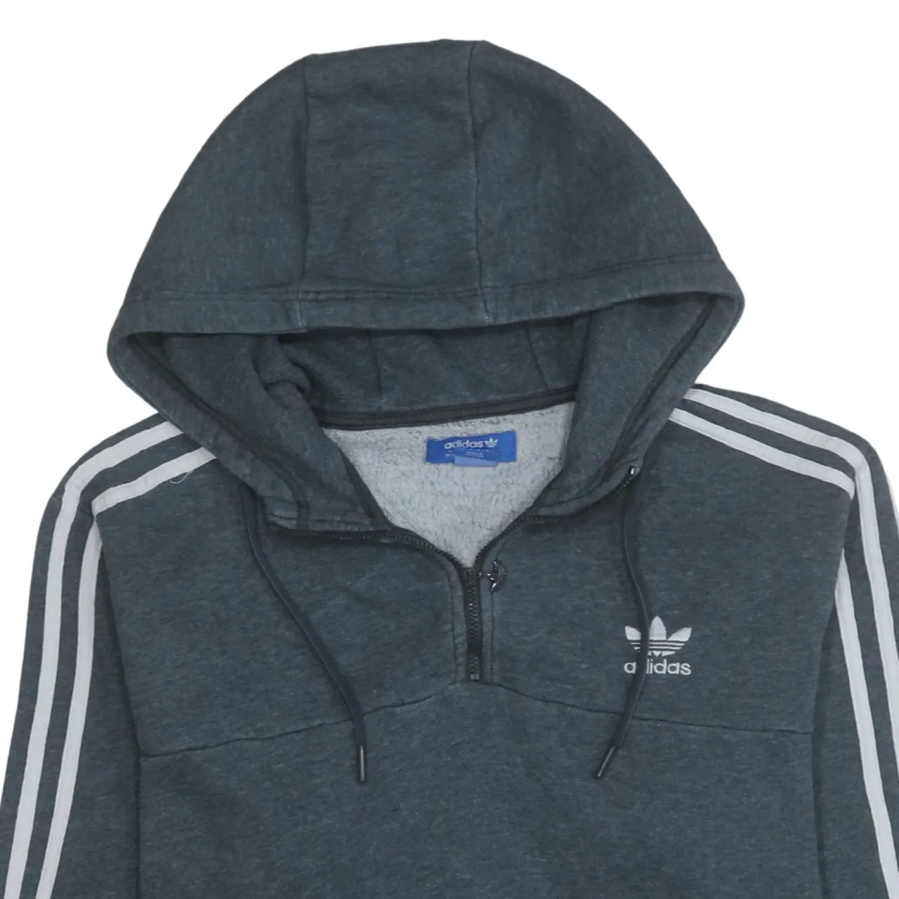 Adidas 90's Striped Sleeve Quarter Zip Hoodie Large Grey sold by Vintage Club product image thumbnail 3
