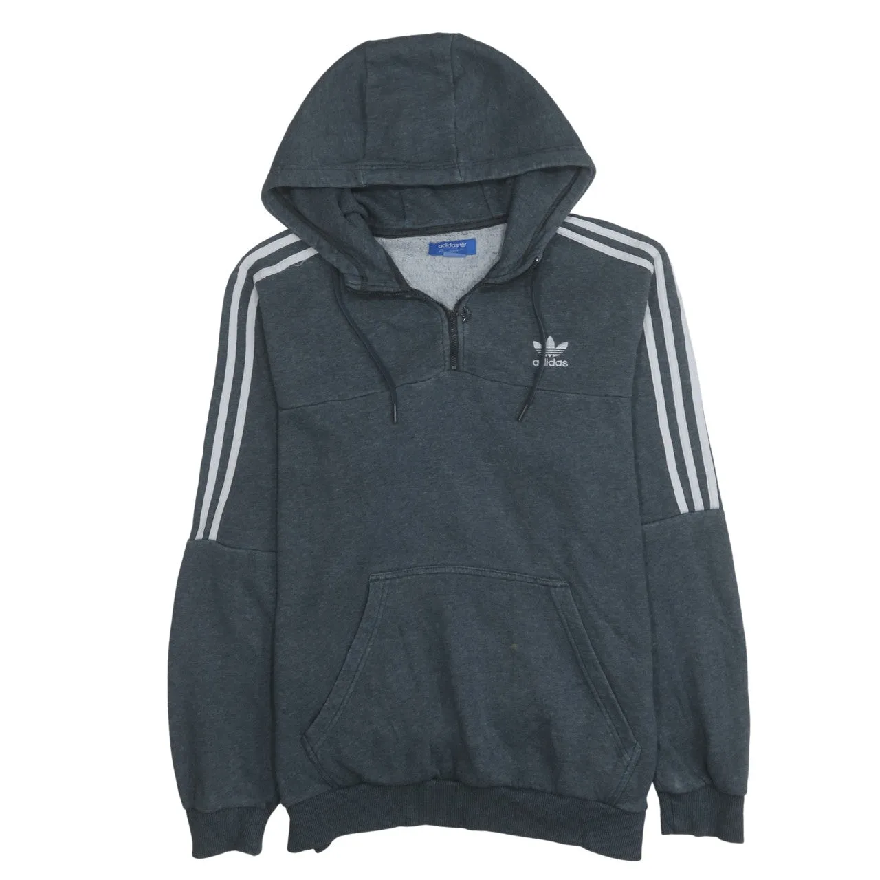 Adidas 90's Striped Sleeve Quarter Zip Hoodie Large Grey sold by Vintage Club