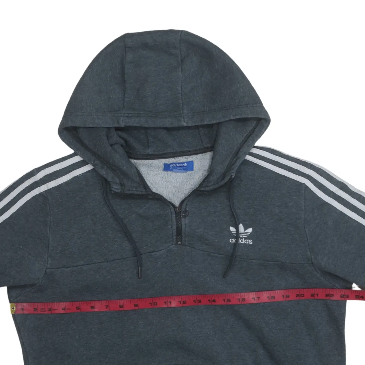 Adidas 90's Striped Sleeve Quarter Zip Hoodie Large Grey sold by Vintage Club product image thumbnail 5