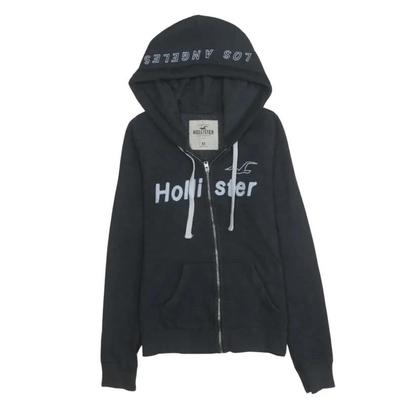 Hollister Charcoal Zip Hoodie Men’s XSmall Embroidered Logo Split Pocket Hooded Sweatshirt made by Hollister