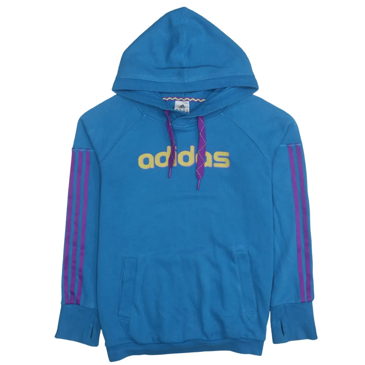Adidas 90's Spellout Pullover Hoodie Large Blue sold by Vintage Club