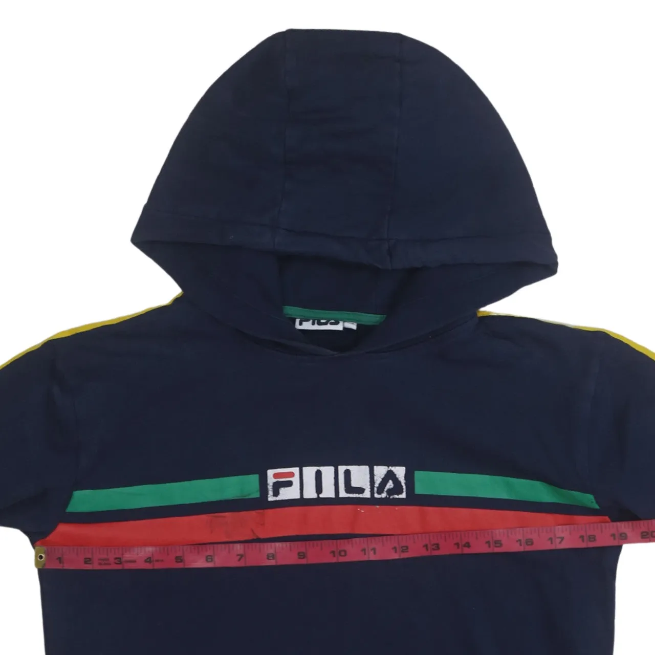 Fila Navy Blue Hoodie Women’s XSmall Printed Logo Stripe Sleeves Pullover Sweatshirt sold by Vintage Club product image thumbnail 5
