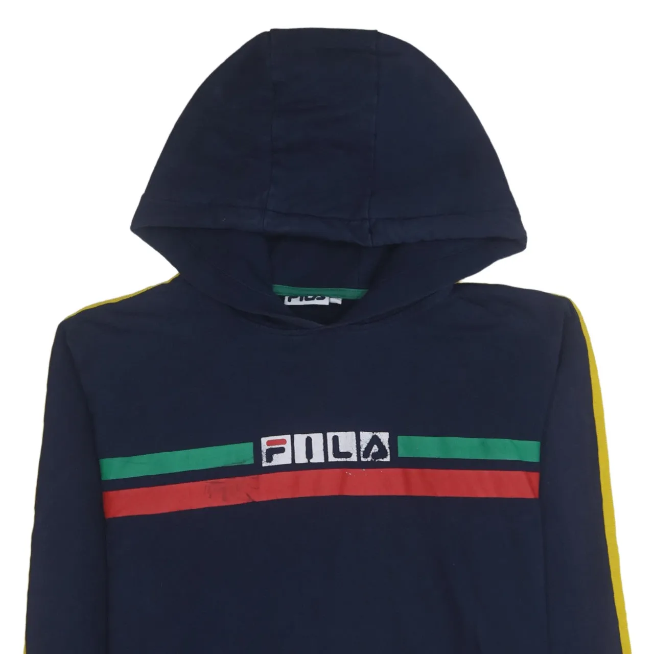 Fila Navy Blue Hoodie Women’s XSmall Printed Logo Stripe Sleeves Pullover Sweatshirt sold by Vintage Club product image thumbnail 3