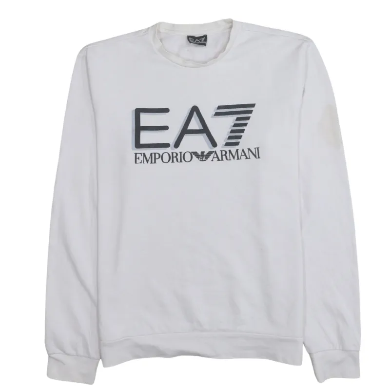 Emporio Armani 90's Spellout Crew Neck Sweatshirt Large White made by Emporio Armani