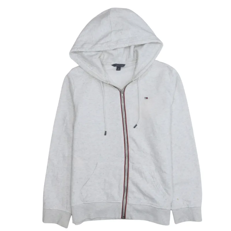 Tommy Hilfiger Light Grey Zip Hoodie Women’s Medium Embroidered Flag Logo Pockets Sweatshirt made by Tommy Hilfiger