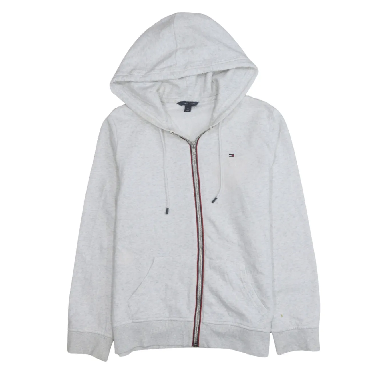 Tommy Hilfiger Light Grey Zip Hoodie Women’s Medium Embroidered Flag Logo Pockets Sweatshirt sold by Vintage Club