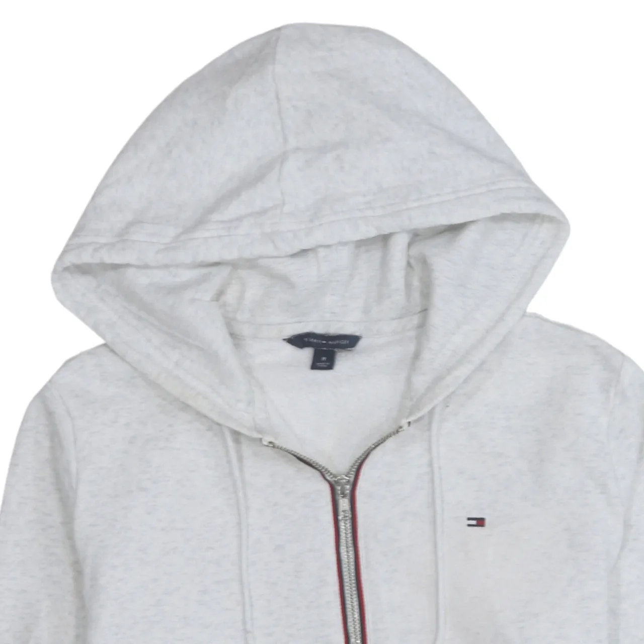 Tommy Hilfiger Light Grey Zip Hoodie Women’s Medium Embroidered Flag Logo Pockets Sweatshirt sold by Vintage Club product image thumbnail 3