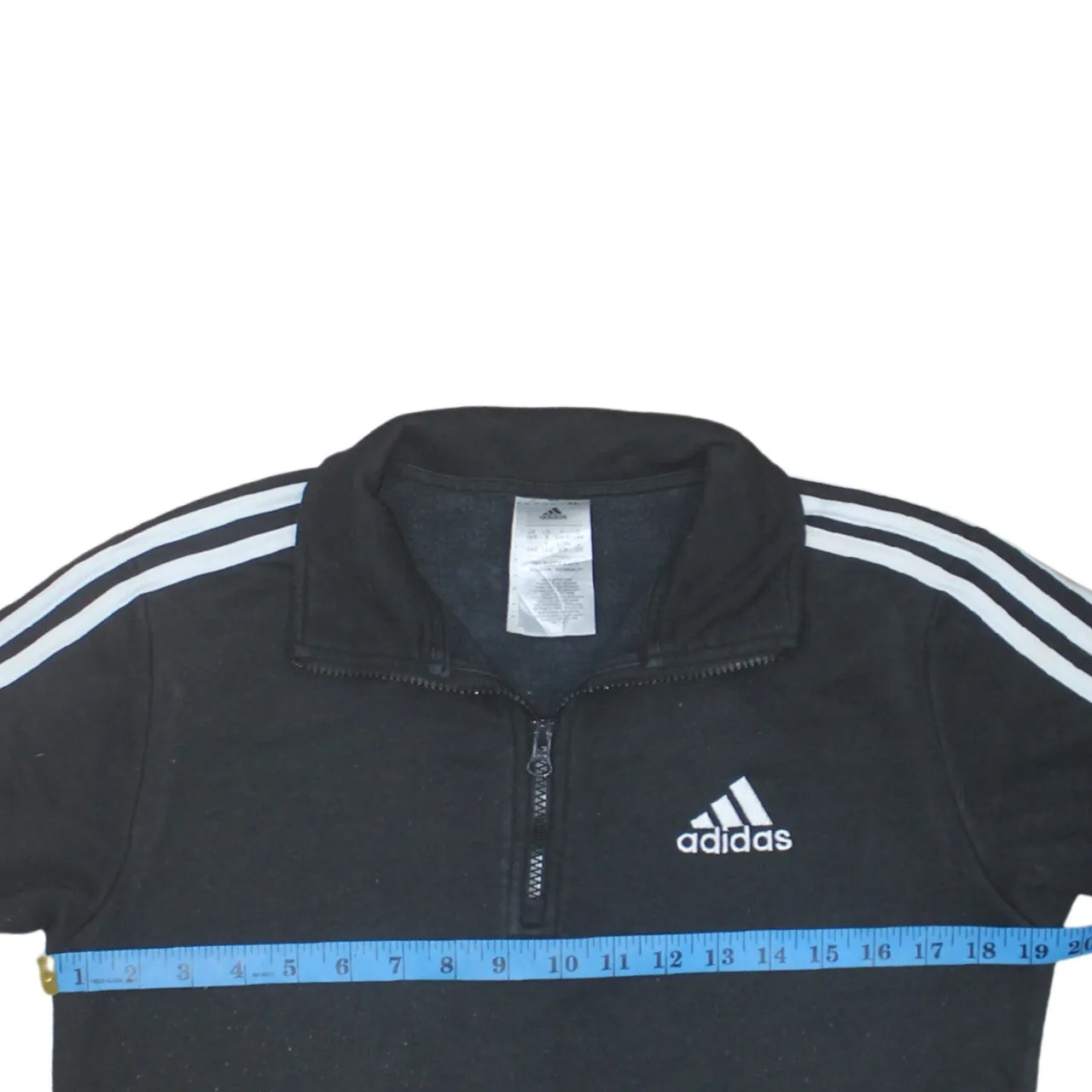 Adidas Black Quarter Zip Sweatshirt Women’s Small Three Stripe Sleeves Embroidered Logo Pullover Top sold by Vintage Club product image thumbnail 5