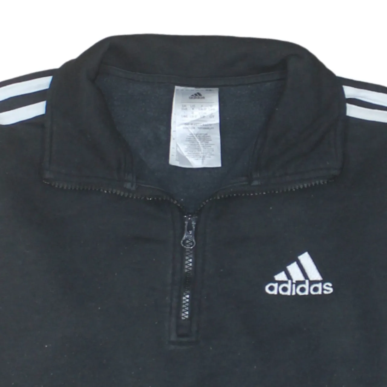 Adidas Black Quarter Zip Sweatshirt Women’s Small Three Stripe Sleeves Embroidered Logo Pullover Top sold by Vintage Club product image thumbnail 3